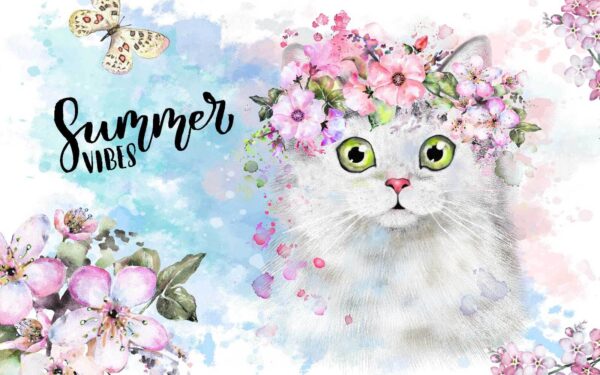 Chat avec des fleurs sur la tête Chat avec des fleurs sur la tête