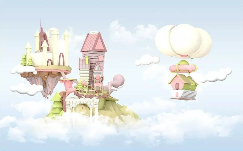 Maisons de dessins animés flottant dans le ciel u30533p - Maisons de dessins animés flottant dans le ciel - tegory