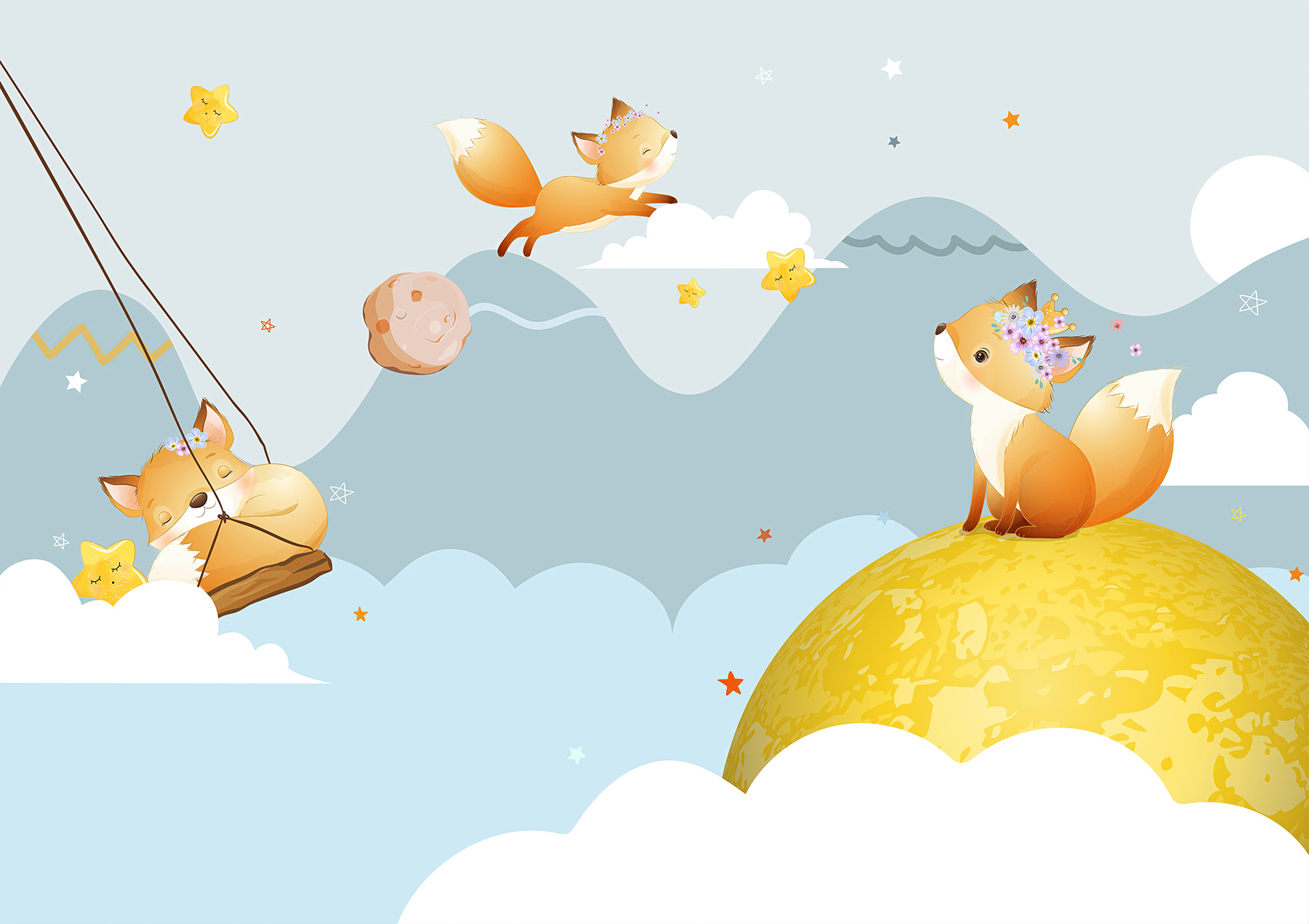 u30386p - Dessin humoristique de renards sur une lune - tegory