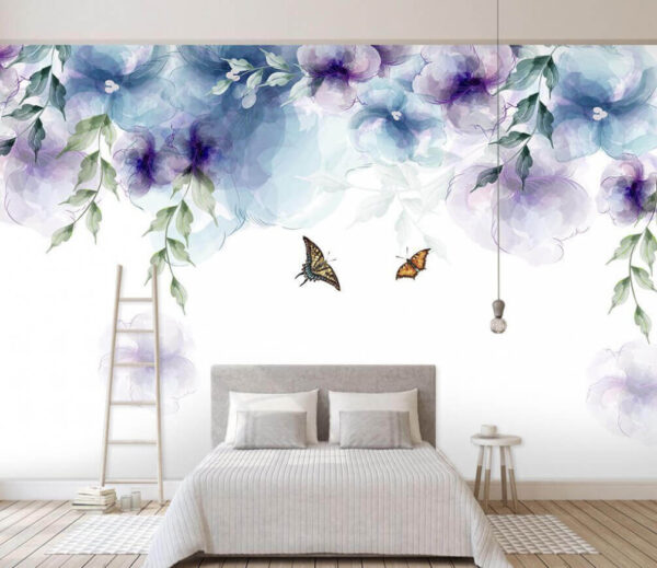 Papillon et fleurs avec feuilles Papillon et fleurs avec feuilles
