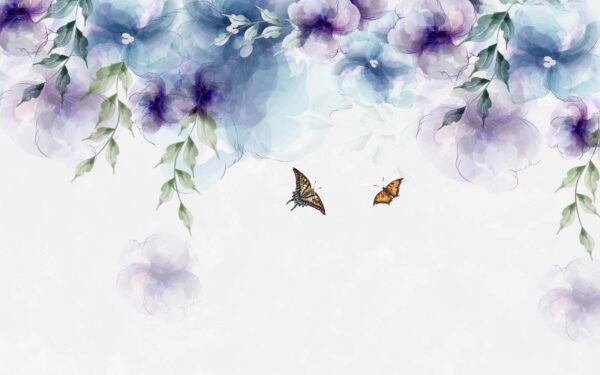 Papillon et fleurs avec feuilles Papillon et fleurs avec feuilles