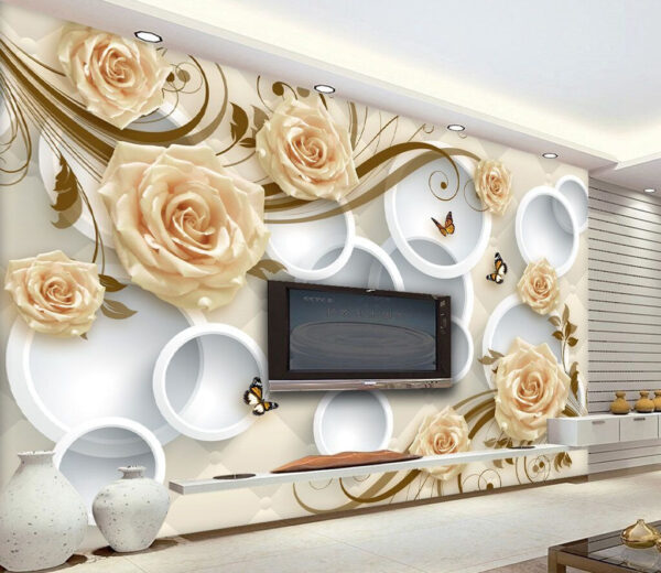 Papier peint avec des roses et des papillons Papier peint avec des roses et des papillons