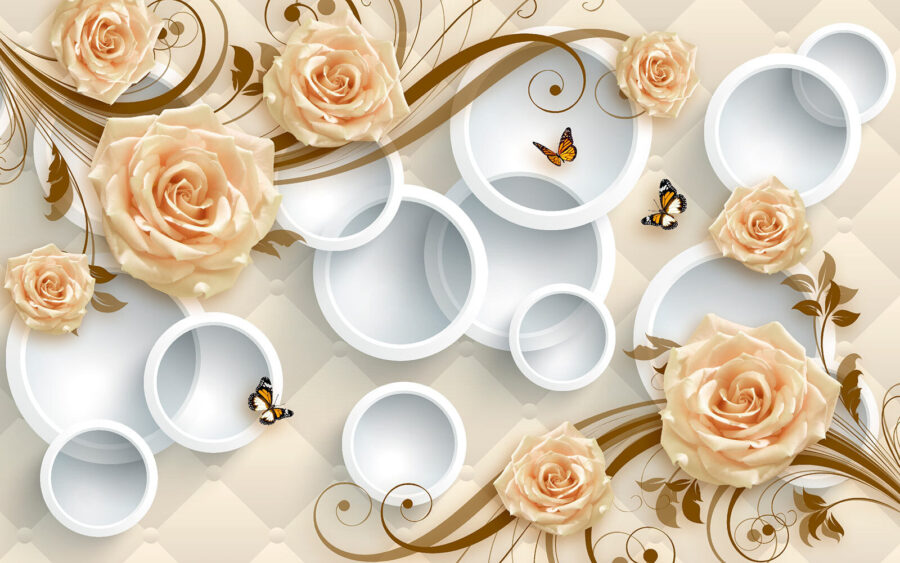 Papier peint avec des roses et des papillons