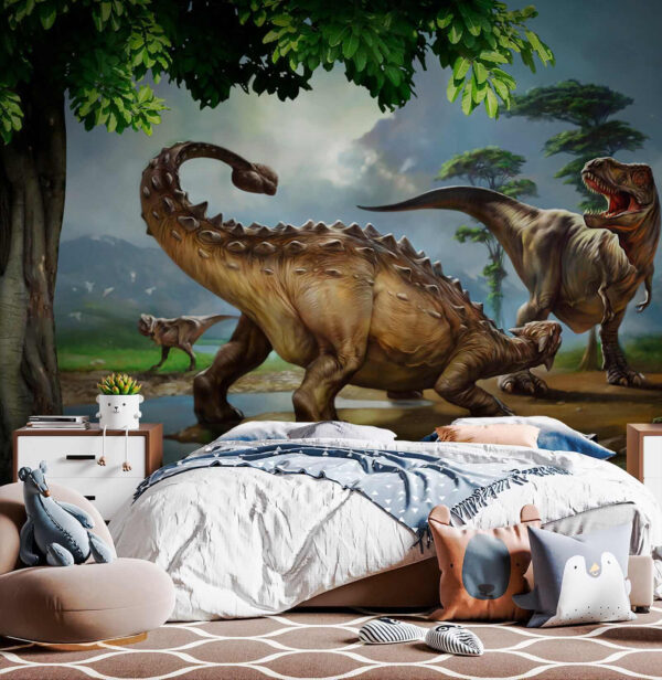 Peinture de dinosaures près d'une rivière Peinture de dinosaures près d'une rivière