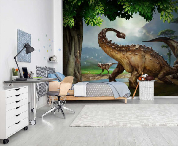 Peinture de dinosaures près d'une rivière Peinture de dinosaures près d'une rivière