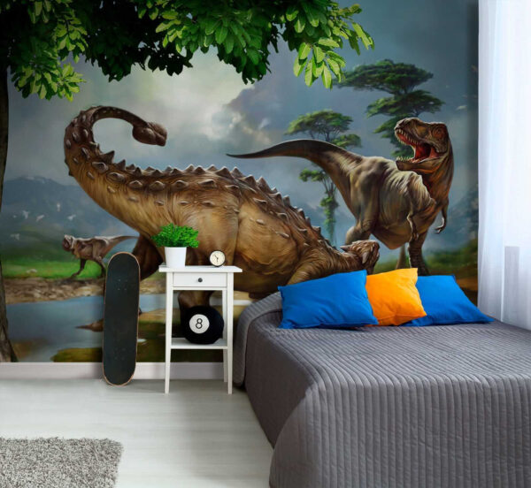 Peinture de dinosaures près d'une rivière Peinture de dinosaures près d'une rivière