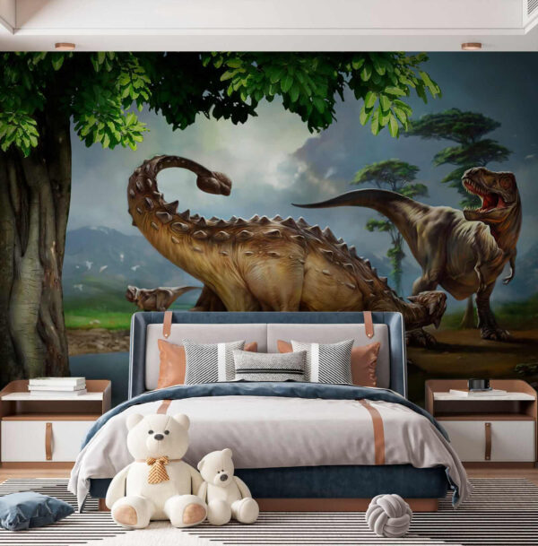 Peinture de dinosaures près d'une rivière Peinture de dinosaures près d'une rivière