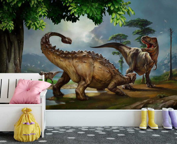 Peinture de dinosaures près d'une rivière Peinture de dinosaures près d'une rivière