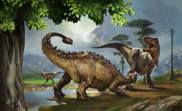 Peinture de dinosaures près d'une rivière Peinture de dinosaures près d'une rivière
