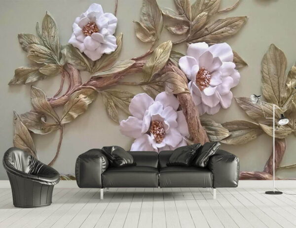 Décoration murale avec des fleurs et des feuilles Décoration murale avec des fleurs et des feuilles