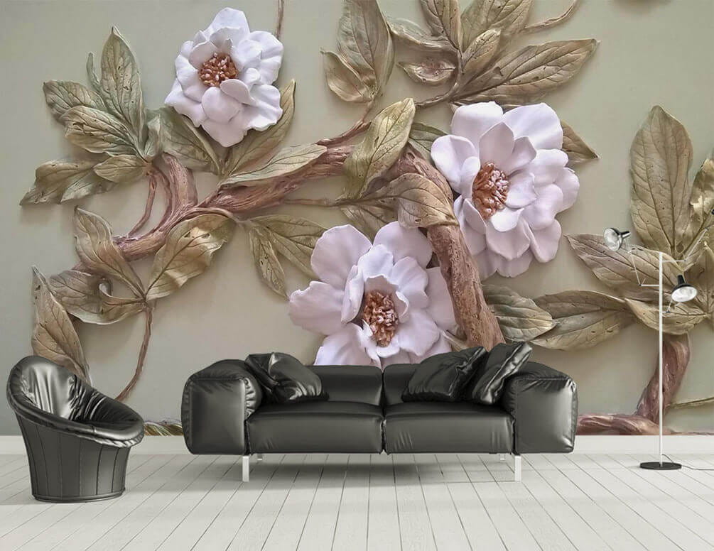 Décoration murale avec des fleurs et des feuilles u28623pig1m - Décoration murale avec des fleurs et des feuilles - tegory