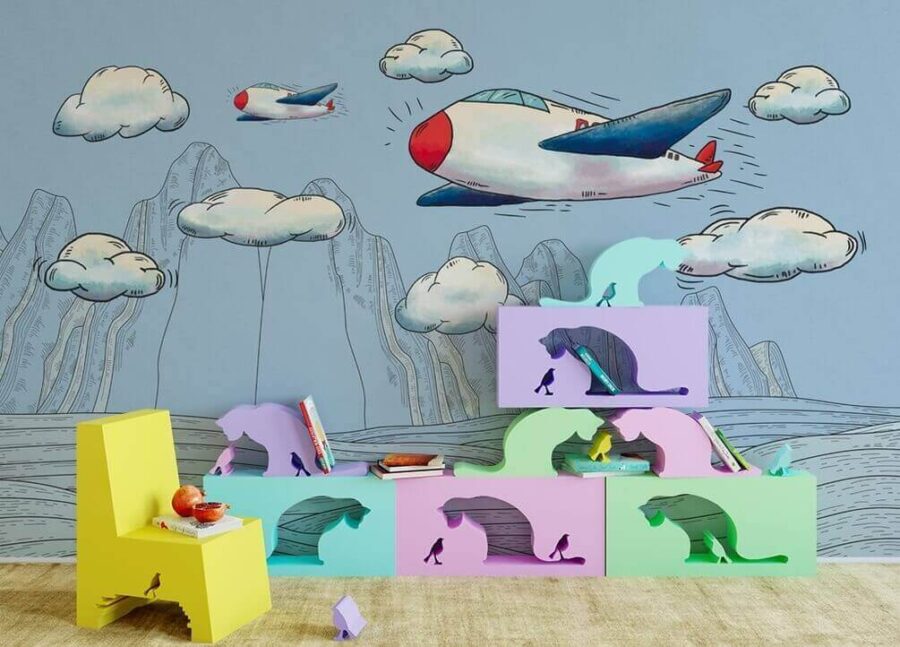 Papier peint Dessin d'avions survolant des montagnes – Image 2