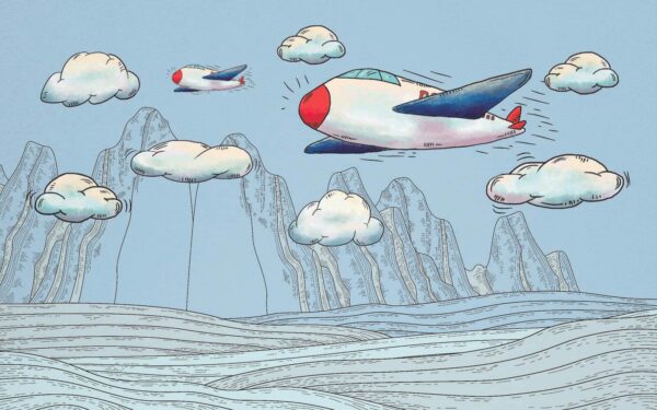 Dessin d'avions survolant des montagnes Dessin d'avions survolant des montagnes