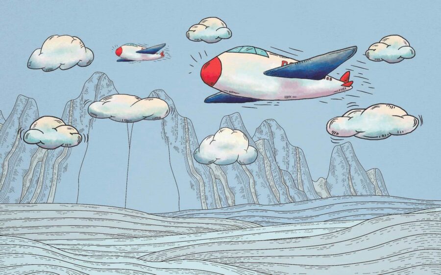 Papier peint Dessin d'avions survolant des montagnes – Image 3