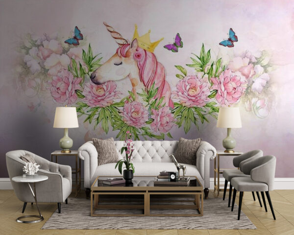 Licorne avec couronne et fleurs Licorne avec couronne et fleurs