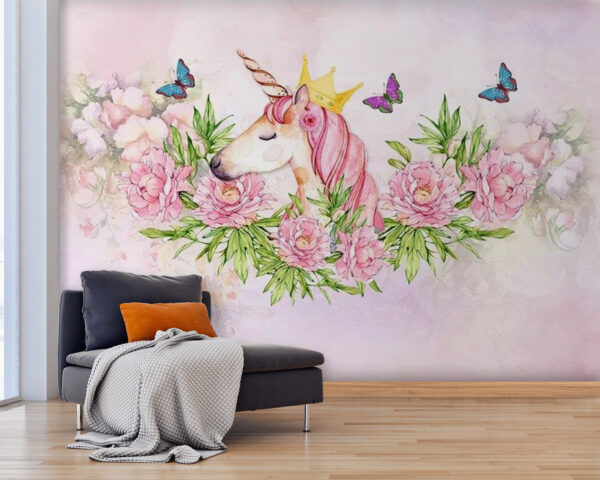 Licorne avec couronne et fleurs Licorne avec couronne et fleurs