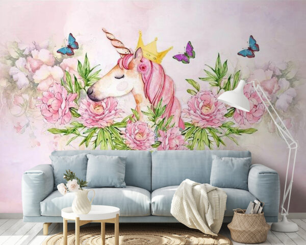Licorne avec couronne et fleurs Licorne avec couronne et fleurs