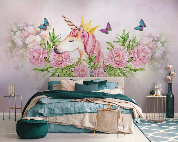 Licorne avec couronne et fleurs Licorne avec couronne et fleurs