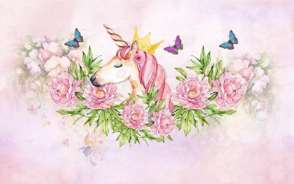 Licorne avec couronne et fleurs Licorne avec couronne et fleurs
