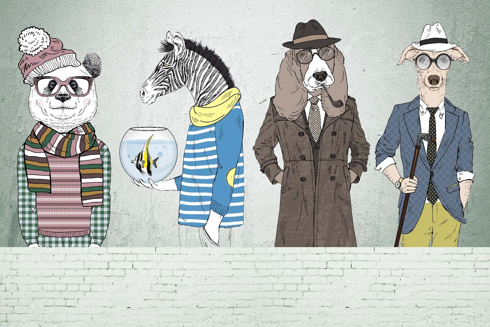 Mur avec têtes d'animaux u27417p - Mur avec têtes d'animaux - tegory