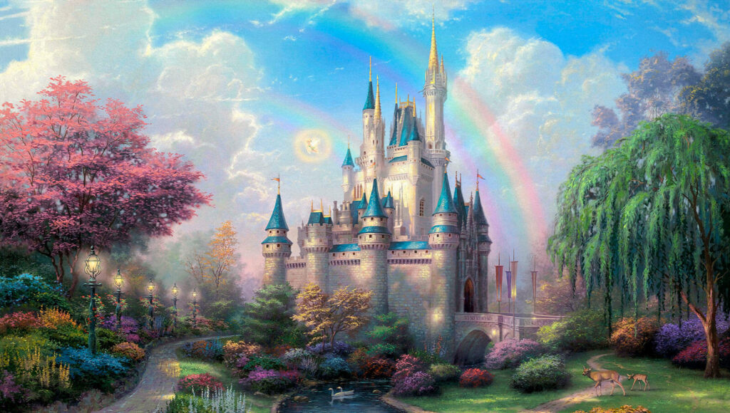 Château avec un arc-en-ciel dans le ciel Château avec un arc-en-ciel dans le ciel