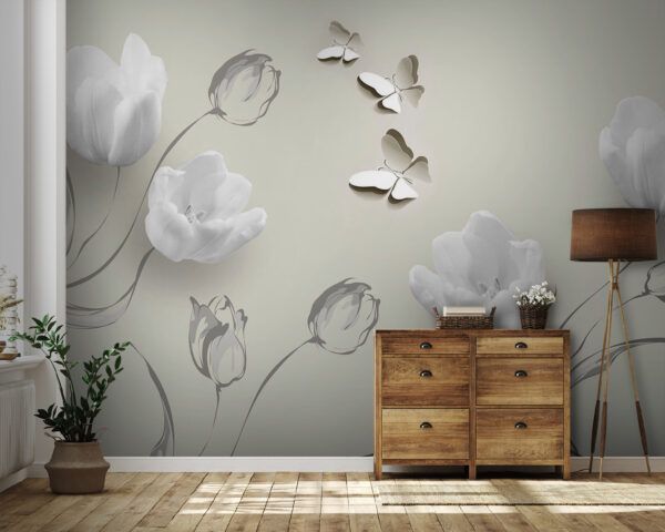 Fleurs blanches et papillons Fleurs blanches et papillons