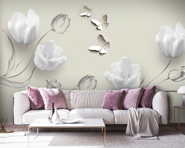 Fleurs blanches et papillons Fleurs blanches et papillons