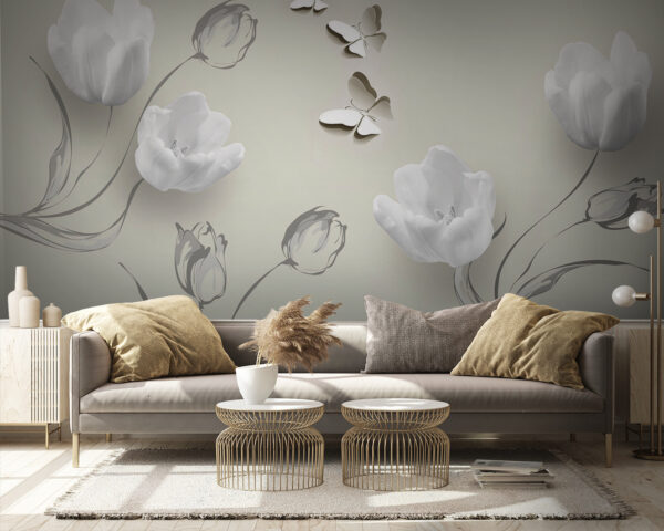 Fleurs blanches et papillons Fleurs blanches et papillons