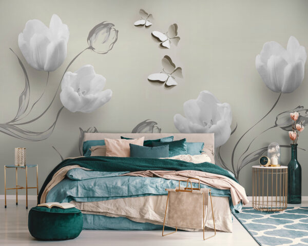 Fleurs blanches et papillons Fleurs blanches et papillons