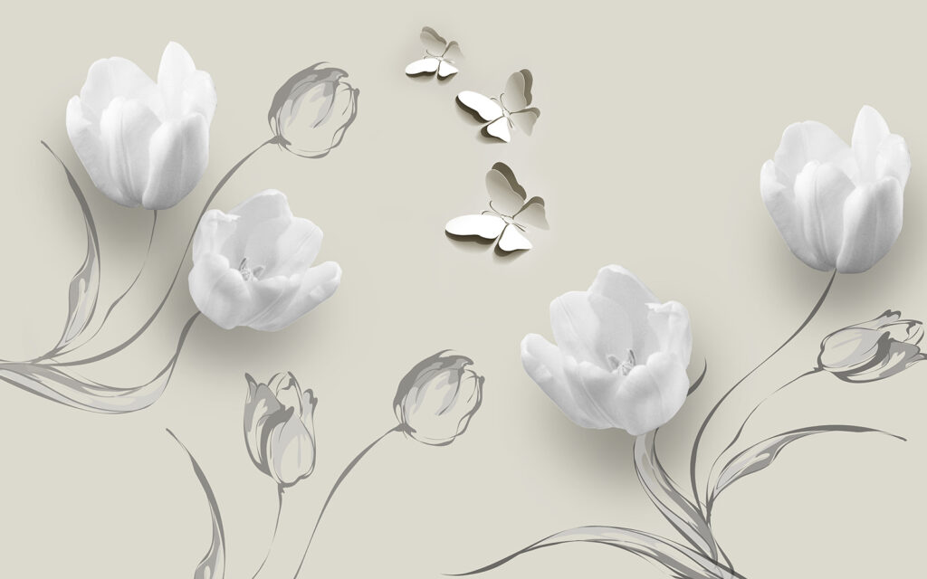 Fleurs blanches et papillons Fleurs blanches et papillons