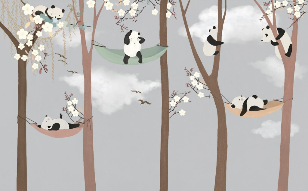 Pandas en hamac dans les arbres Pandas en hamac dans les arbres