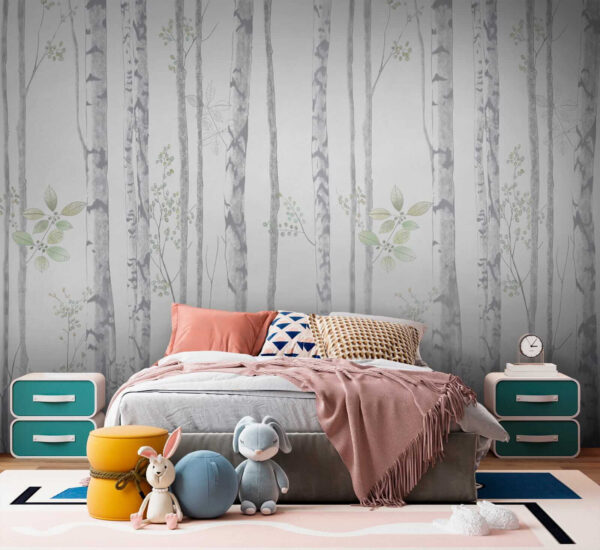 Papier peint avec des arbres et des feuilles Papier peint avec des arbres et des feuilles
