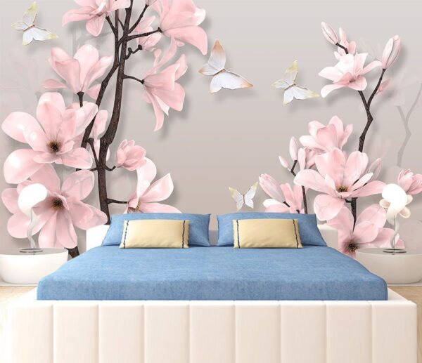 Fleurs roses et papillons sur un arbre Fleurs roses et papillons sur un arbre
