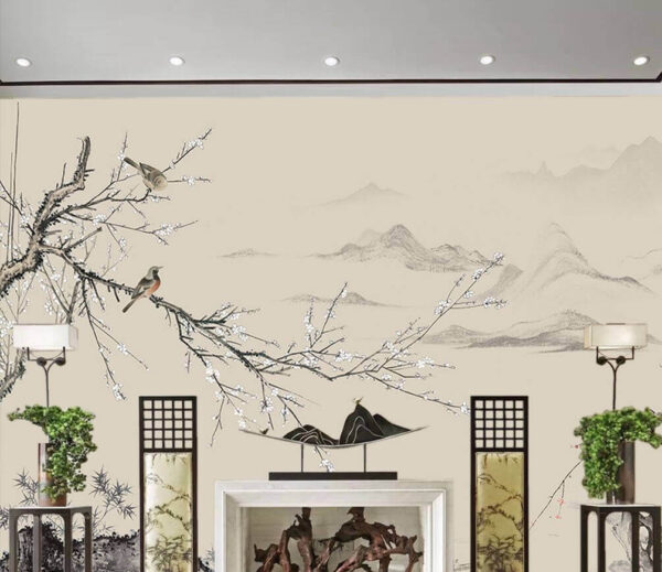 Peinture d'oiseaux sur une branche Peinture d'oiseaux sur une branche