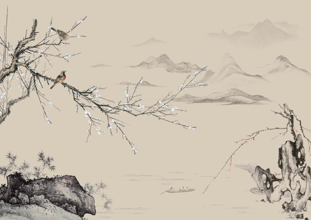 Peinture d'oiseaux sur une branche Peinture d'oiseaux sur une branche