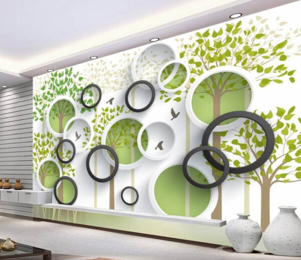 Peinture murale avec cercles et oiseaux Peinture murale avec cercles et oiseaux