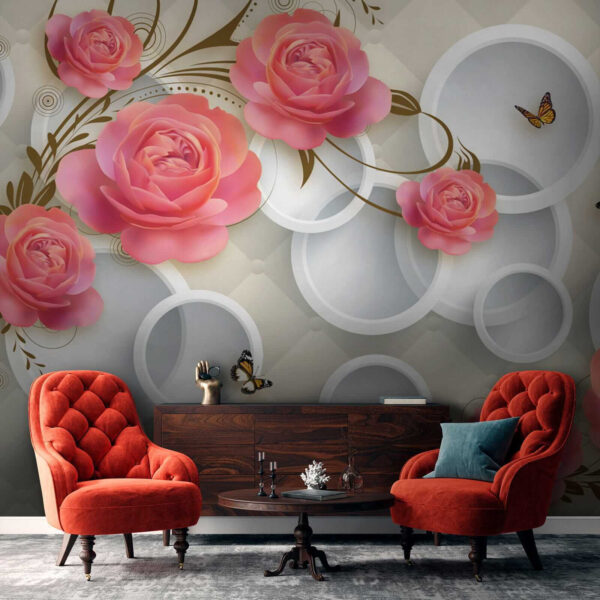 Papier peint avec des roses et des papillons Papier peint avec des roses et des papillons