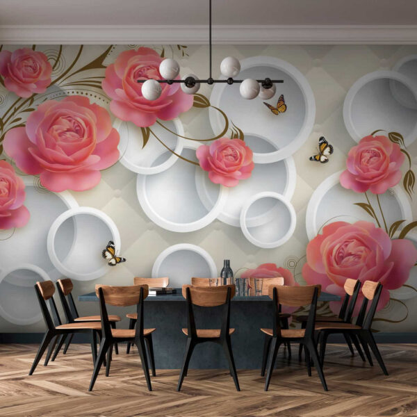 Papier peint avec des roses et des papillons Papier peint avec des roses et des papillons