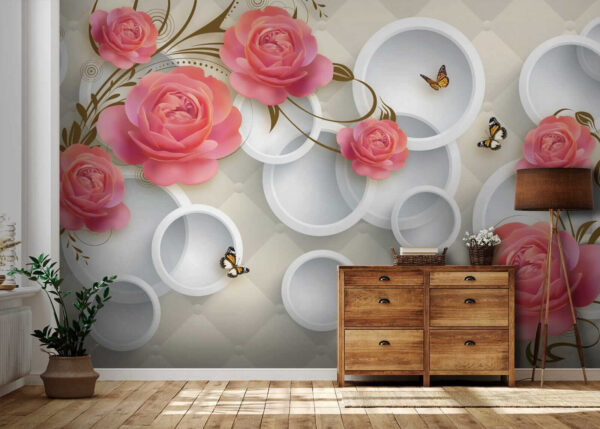Papier peint avec des roses et des papillons Papier peint avec des roses et des papillons