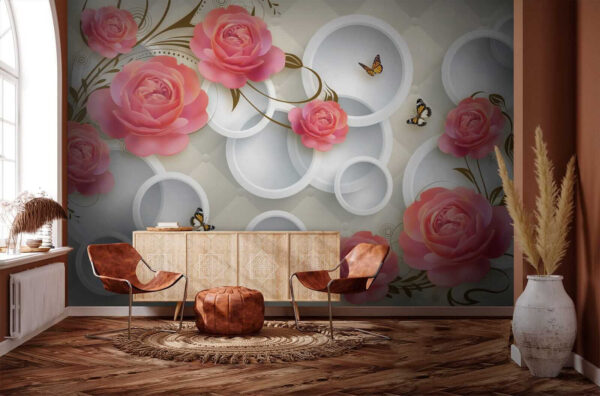 Papier peint avec des roses et des papillons Papier peint avec des roses et des papillons