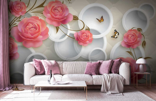 Papier peint avec des roses et des papillons Papier peint avec des roses et des papillons