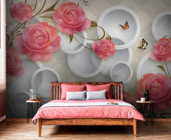 Papier peint avec des roses et des papillons Papier peint avec des roses et des papillons