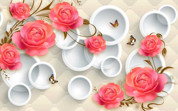 Papier peint avec des roses et des papillons Papier peint avec des roses et des papillons