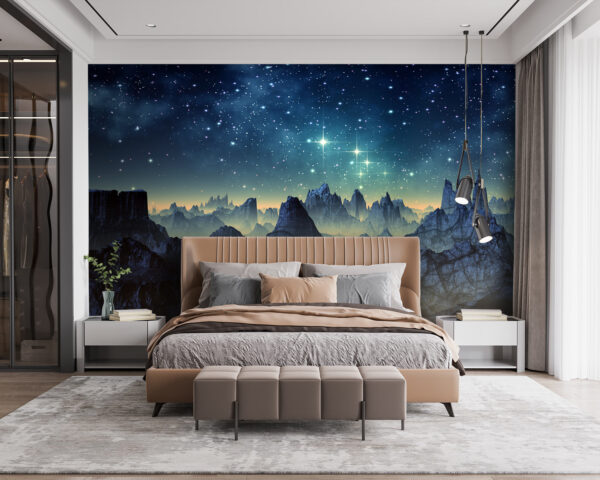 Chaîne de montagnes avec des étoiles dans le ciel Chaîne de montagnes avec des étoiles dans le ciel