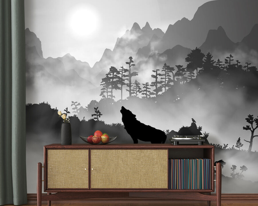 Loup hurlant à la lune