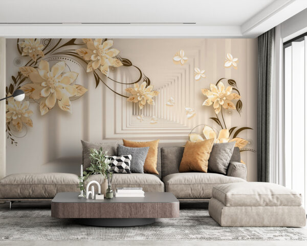 Papier peint avec des fleurs et des papillons Papier peint avec des fleurs et des papillons