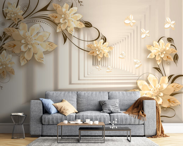 Papier peint avec des fleurs et des papillons Papier peint avec des fleurs et des papillons