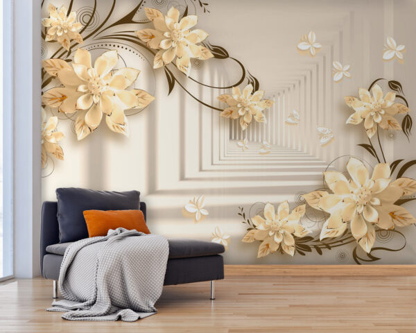 Papier peint avec des fleurs et des papillons Papier peint avec des fleurs et des papillons