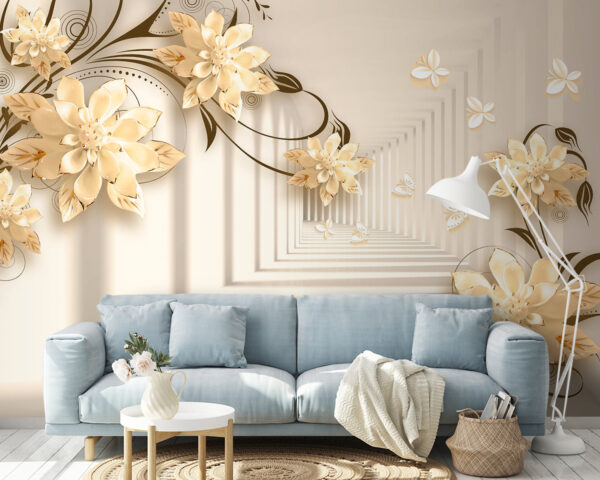 Papier peint avec des fleurs et des papillons Papier peint avec des fleurs et des papillons