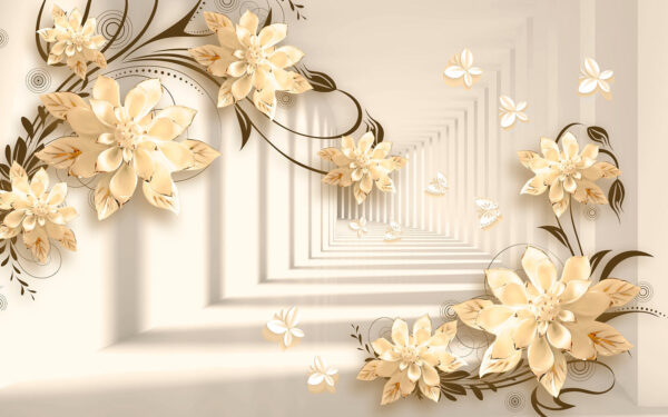 Papier peint avec des fleurs et des papillons Papier peint avec des fleurs et des papillons